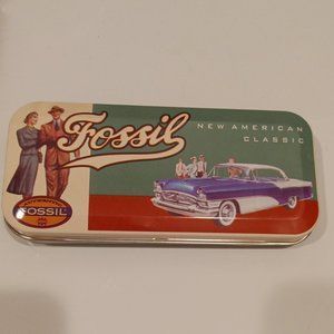 Fossil Fake Diamonds Bar Bracelet, Key with cord, and New American Classic Tin
